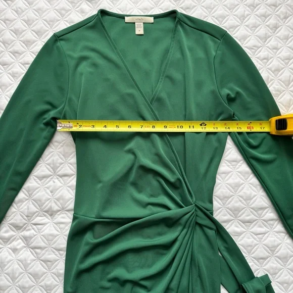 Lark & Ro Emerald Green Jersey Fabric Long Sleeve Wrap Tie Dress Size M - Picture 5 of 15